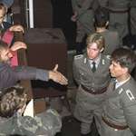 image for East Berlin Soldiers refusing to shake hands with West Berliners after the Berlin Wall fell