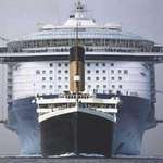 image for A size comparison between the Titanic and a modern cruise ship