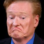 image for Conan O'Brien after eating (and licking up) 135k Scoville hot sauce