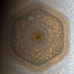 image for A hexagonal storm with a diameter of 25,000 km raging at the north pole of Saturn.