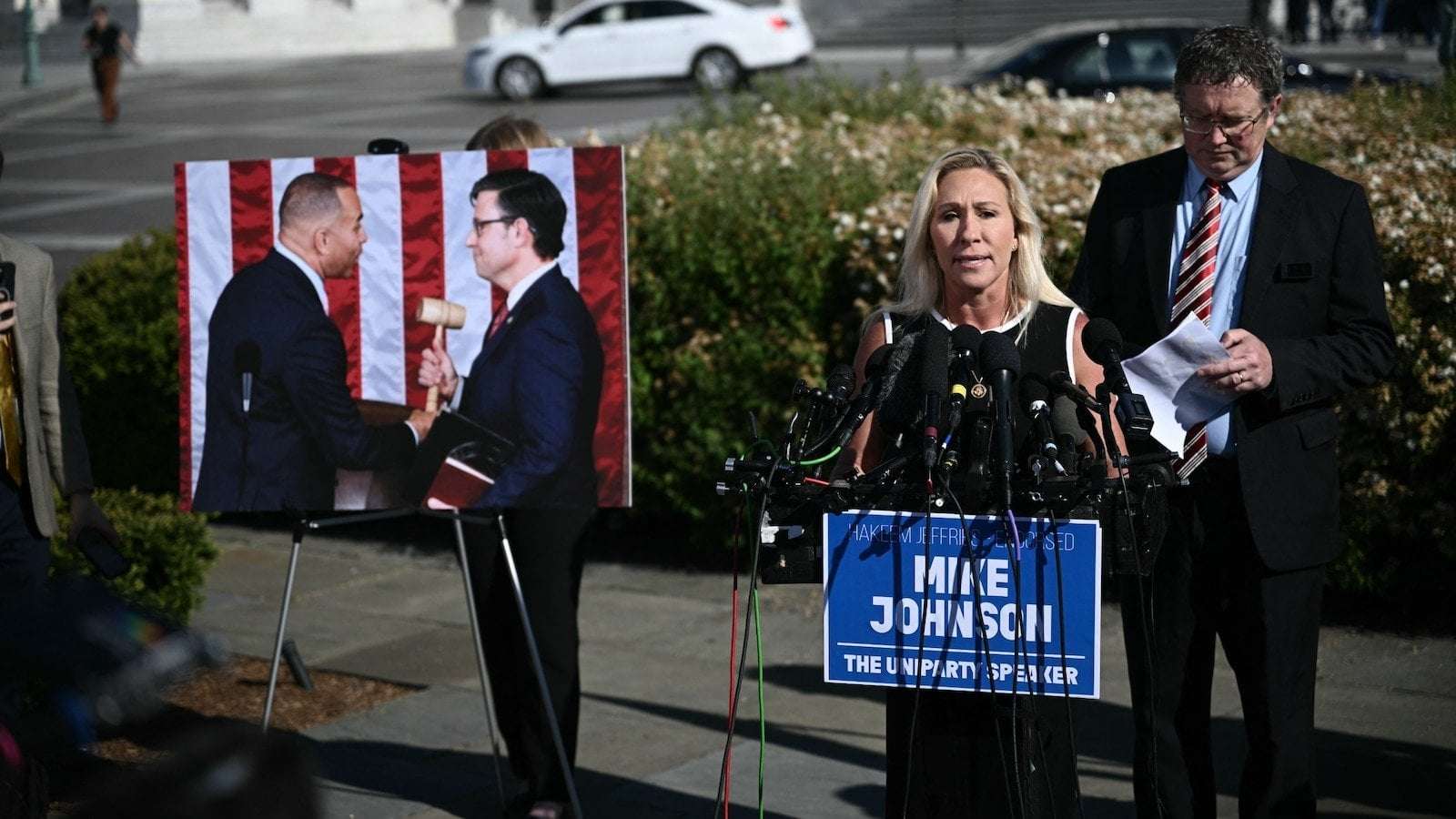 image for Marjorie Taylor Greene says she's moving ahead with effort to oust Speaker Johnson