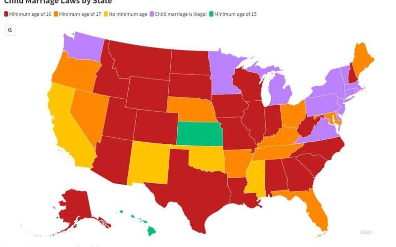 image for Map Shows Which States Allow Child Marriage as New Hampshire Bill Passes