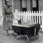 image for A woman testing out her "gas resistant" stroller during outbreak of World War II