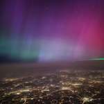 image for Northern lights, seen over France from an airplane.