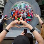 image for New Yorkers greet people in Dublin during the reveal of The Portal