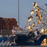 image for Explosive charges are detonated on the collapsed Francis Scott Key Bridge in Baltimore