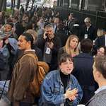 image for The line for the NY Trump trial today