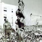 image for 9 yeard old girl April, carries her family on her back (over 425 lbs) in Muscle Beach, Cal, 1945.