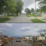 image for Kent Street in Greenfield, Iowa before & after today’s extremely violent tornado. This took seconds