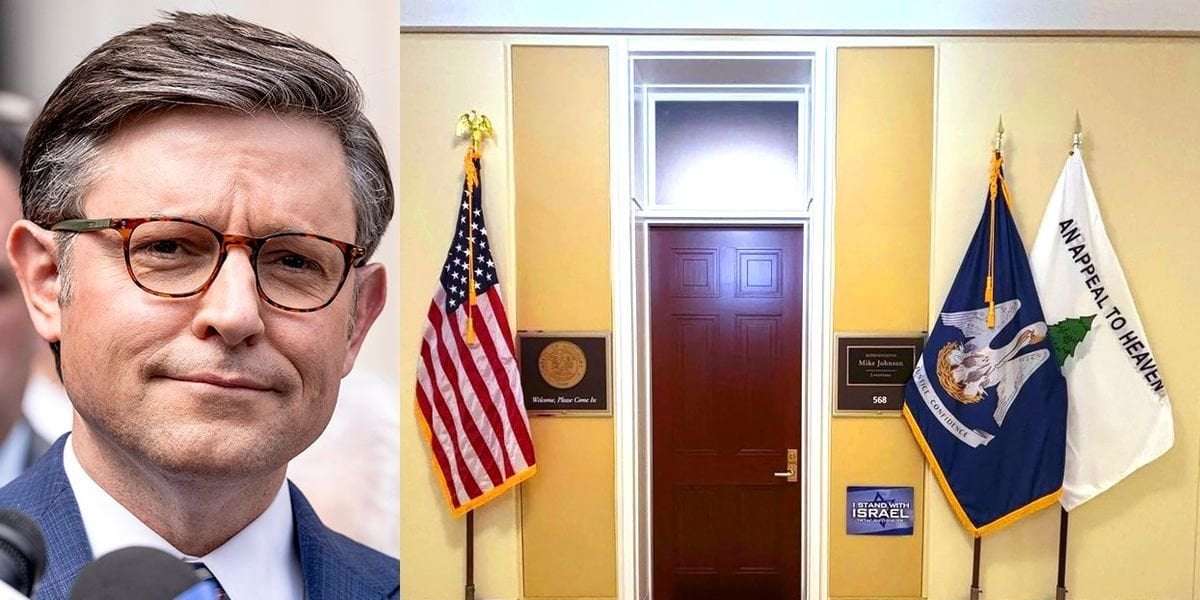 image for Mike Johnson flies same Christian nationalist flag outside his office that Samuel Alito flew at vacation home