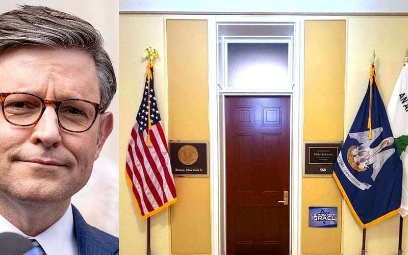 image for Mike Johnson flies same Christian nationalist flag outside his office that Samuel Alito flew at vacation home