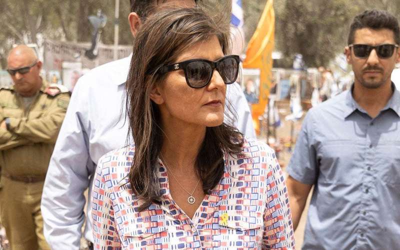 image for Nikki Haley Writes ‘Finish Them!’ on Israeli Bomb After Refugee Massacre