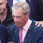 image for Right wing politician Nigel Farage after having milkshake thrown over him