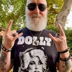 image for Rob Halford wearing a Dolly Parton T Shirt is the best.