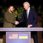 image for Biden and Zelenskyy after signing 10-year security agreement.
