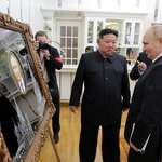 image for Kim Jong Un gave Putin a portrait on a granite slab that looks like a tombstone.