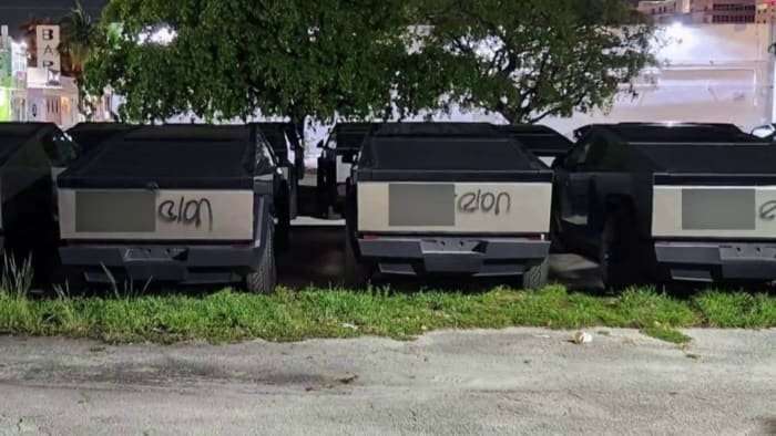 image for Police: Vandal spray paints ‘F--- Elon’ on 34 Tesla Cybertrucks in Fort Lauderdale