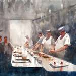 image for I painted the Chefs at my local sushi spot in watercolor