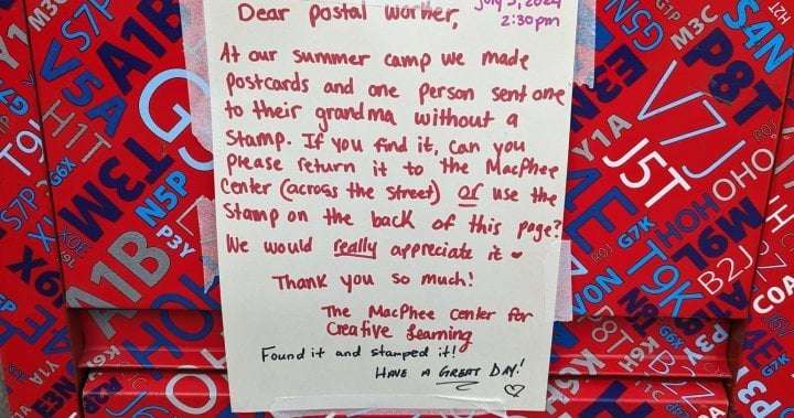 image for Canada Post worker saves the day after child forgets stamp on postcard to grandma