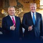 image for Victor Orbán, prime minister of Hungary with Donald Trump, after meeting with Putin and Xi.