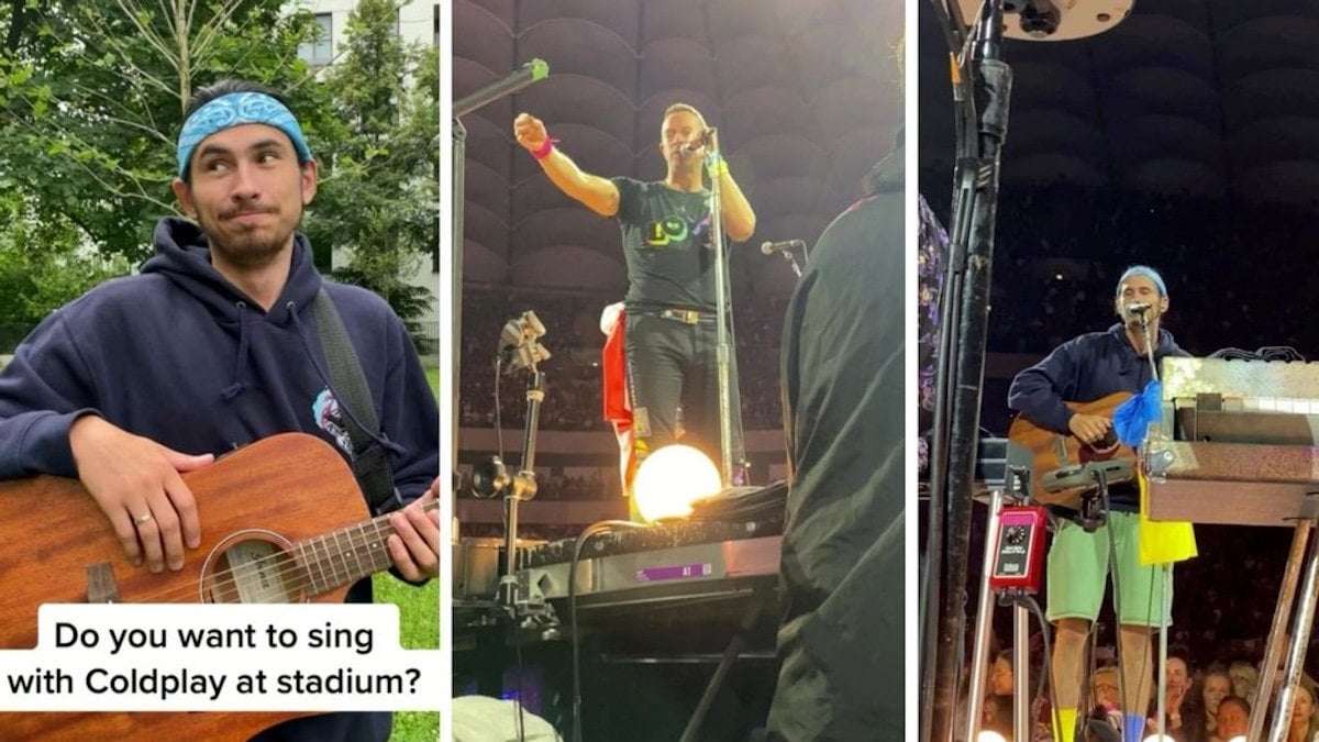 image for Chris Martin Invites Ukrainian Busker to Play at Sold-Out Coldplay Concert