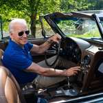 image for Joe Biden behind the wheel of his '67 Corvette Sting Ray, a wedding gift from his Dad. Thanks Joe.