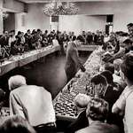 image for In 1964, Bobby Fischer, aged 21 playing chess against 50 opponents simultaneously.