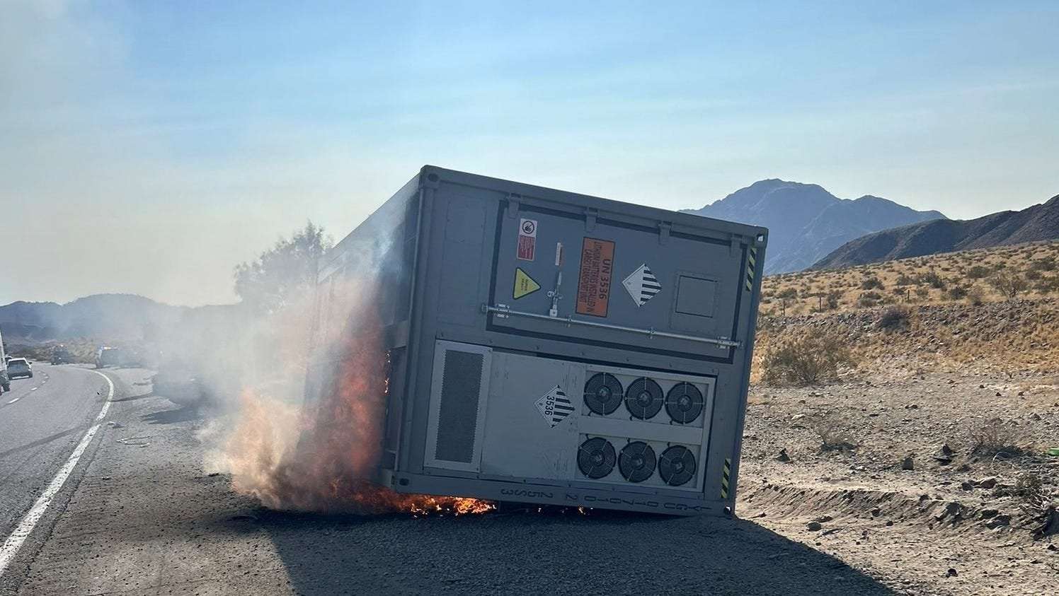 image for Freeway connecting California to Las Vegas shut down after truck hauling batteries crashes