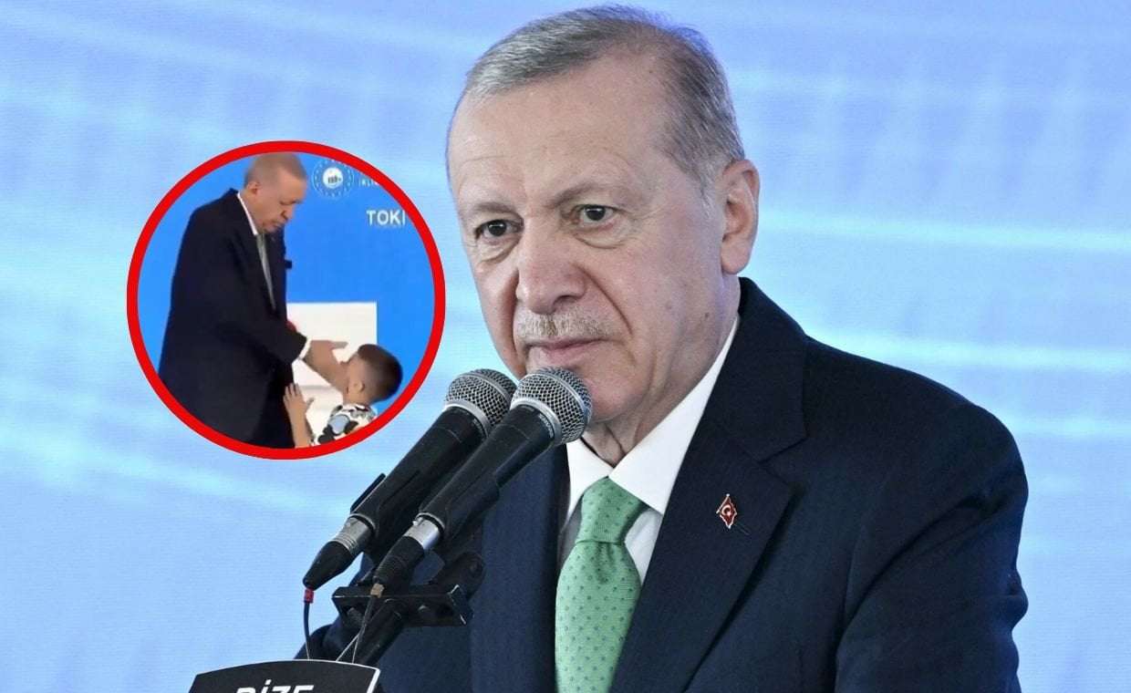 image for Erdogan slaps child for not kissing his hand during ceremony in Rize