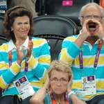 image for Swedish king Carl XVI Gustaf and his wife, Queen Silvia, at a handball match