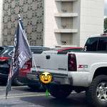 image for The flag says “Jesus is my Savior, Trump is my President”