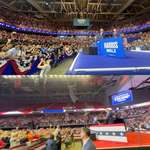 image for Harris rally vs. Trump rally. Same arena in Philly