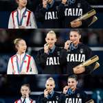 image for Chinese gymnast Zhou Yaqin reaction to the Italian gymnast podium celebrations