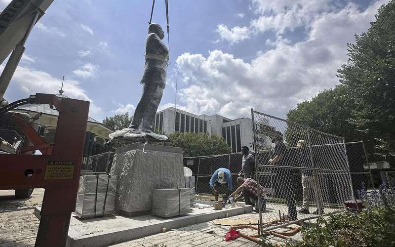 image for Statue of late civil rights leader John Lewis replaces more than 100-year-old Confederate monument