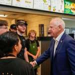 image for Tim Walz shaking hands with a Runza Restraunts’ employees