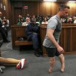 image for Oscar Pistorius removes prosthetic legs during court audience. (2016)