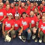 image for Firefighters’ Union Members wearing “Trump is a scab” shirts welcoming JD Vance today.