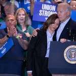 image for President Joe Biden embraces Vice President Harris during a Labor Day campaign rally in Pittsburgh