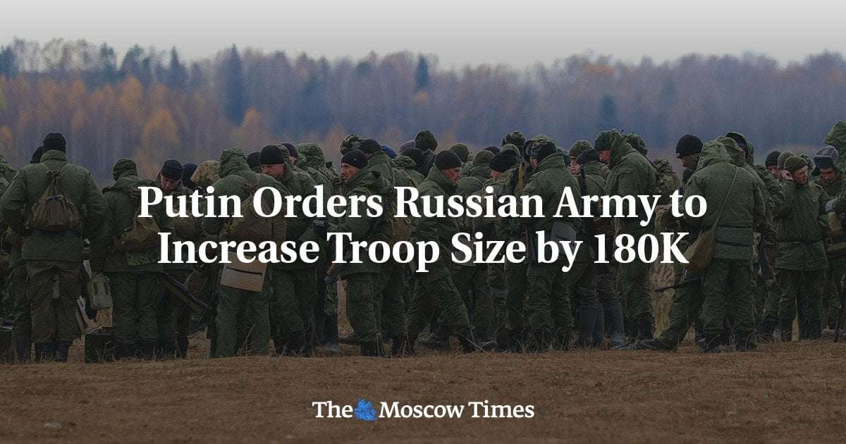 image for Putin Orders Russian Army to Increase Troop Size by 180K
