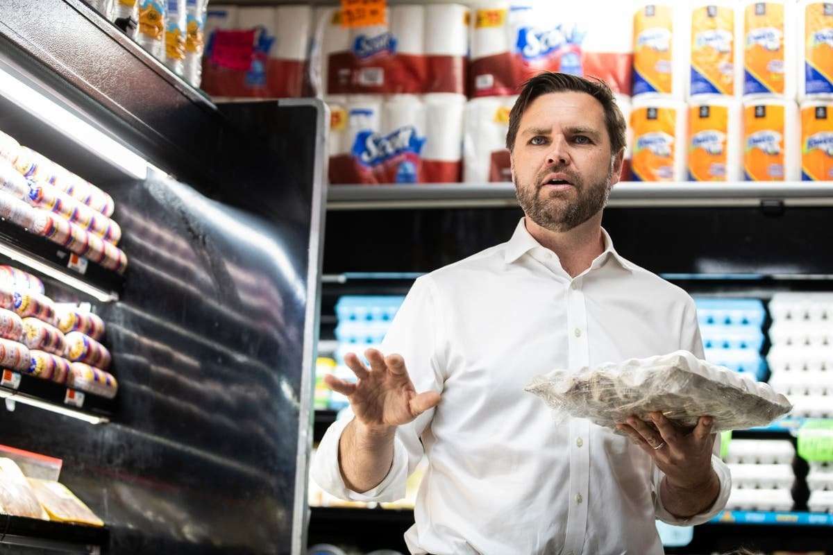 image for JD Vance mocked for saying eggs cost $4 — while standing directly in front of a dozen for $2.99