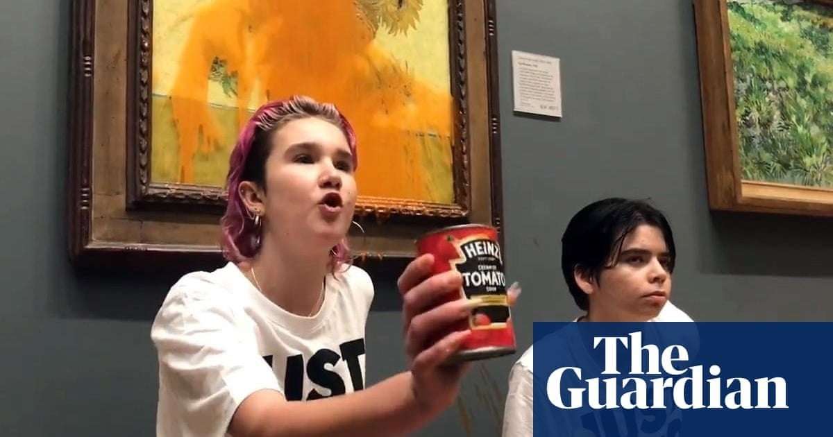 image for Just Stop Oil activists throw soup at Van Gogh’s Sunflowers after fellow protesters jailed