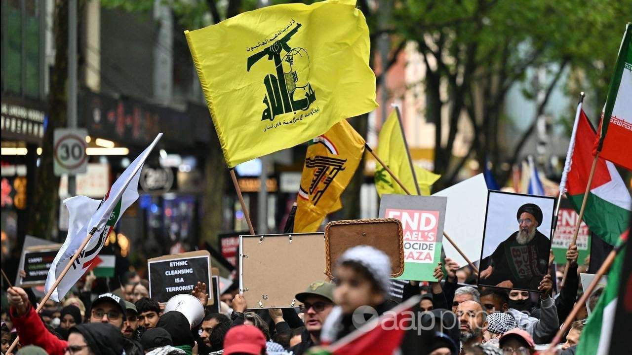 image for Protesters wave Hezbollah flags at Australian rally
