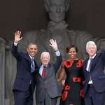 image for The Obamas, Jimmy Carter, and Clinton celebrating the anniversary of MLK's “I Have a Dream” speech