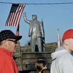 image for Statue being erected in Butler, Pennsylvania today. Totally normal behavior, not a cult.