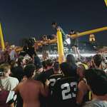 image for Vanderbilt Fans took down goal post after victory over Alabama.