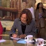 image for Kamala Harris on The View writing notes to teachers excusing students who skipped class to see her
