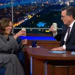 image for Harris cracks a beer with Stephen Colbert on ‘The Late Show’