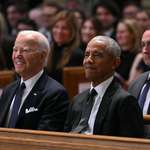 image for President Joe Biden and former US President Barack Obama attend a memorial service for Ethel Kennedy