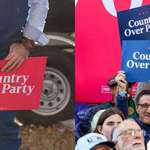image for Harris Supporters Hold “Country Over Party” Signs