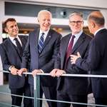 image for President Biden, Chancellor Scholz, President Macron, and Prime Minister Starmer in Germany today.